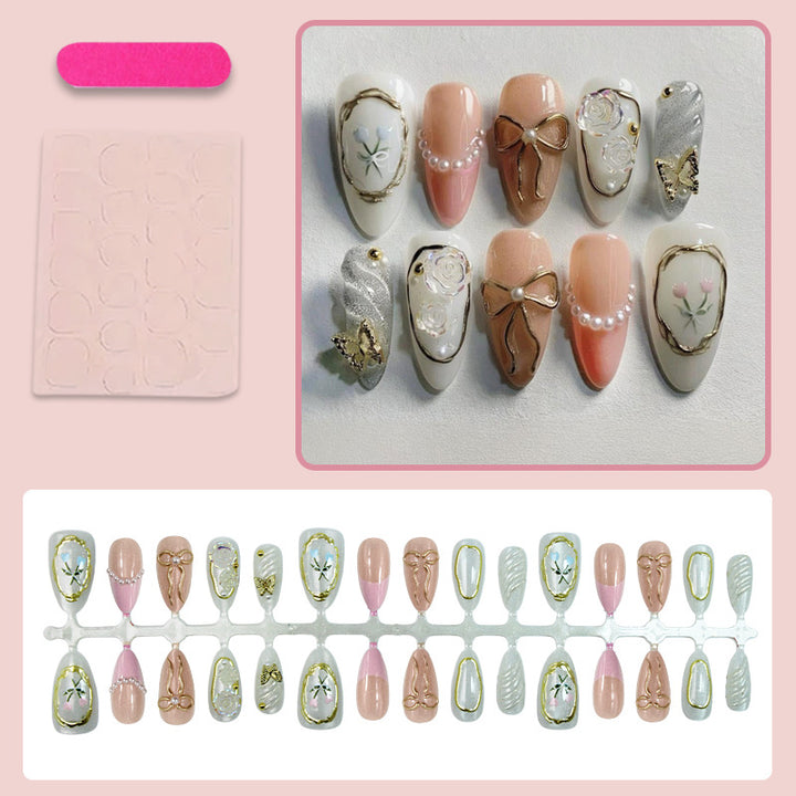 Artificial nail set with romantic flower and gold embellishments Kalsten