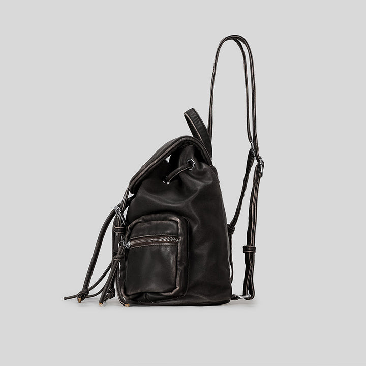 Multi-Pocket Leather Backpack