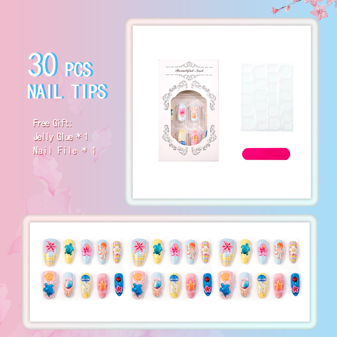Tropical Ocean-Inspired Press-On Nail Art Set