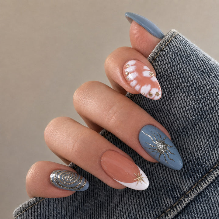 Elegant Premium Artificial Nails with Floral and Glitter Designs Kalsten