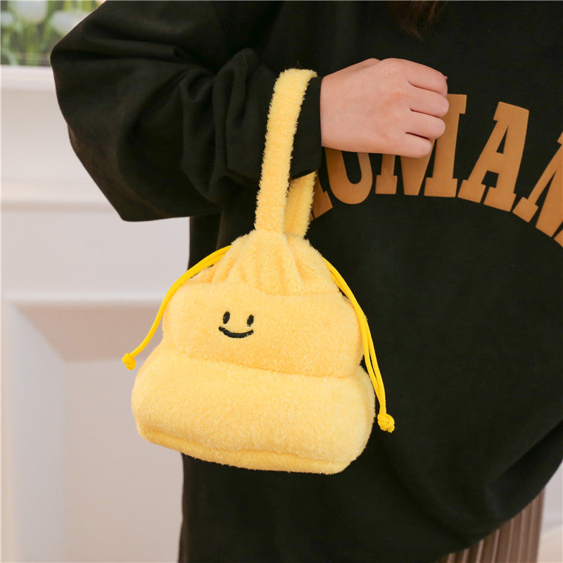 Plush Smiley Face Drawstring Pouch
