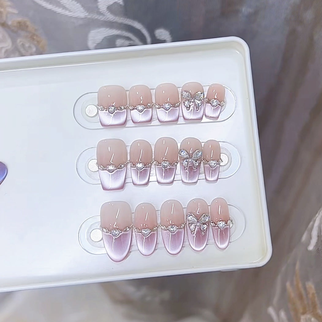 Elegant Press-On Nail Art Set with Butterfly Accents Kalsten