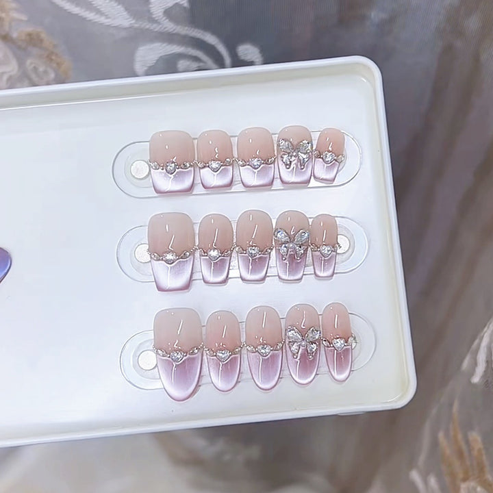 Elegant Press-On Nail Art Set with Butterfly Accents Kalsten