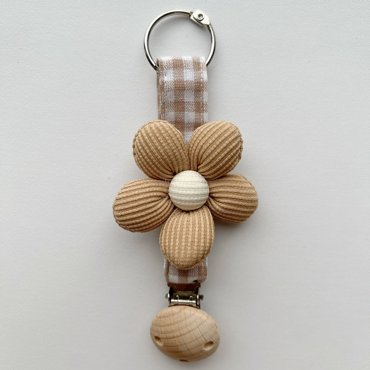 Embroidered Teddy Pacifier and Teether Clip with Wooden Safety Clamp