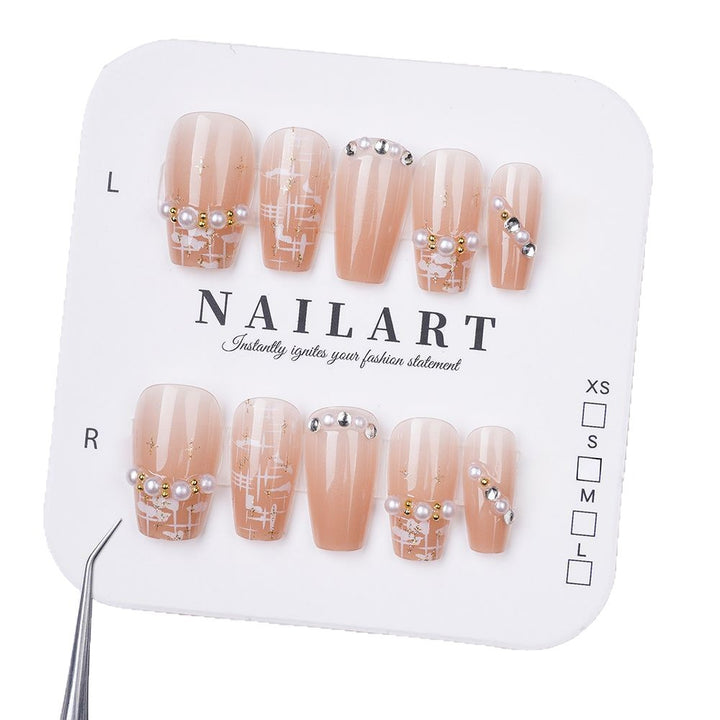 Artificial nails with elegant pearl and glitter decorations Kalsten