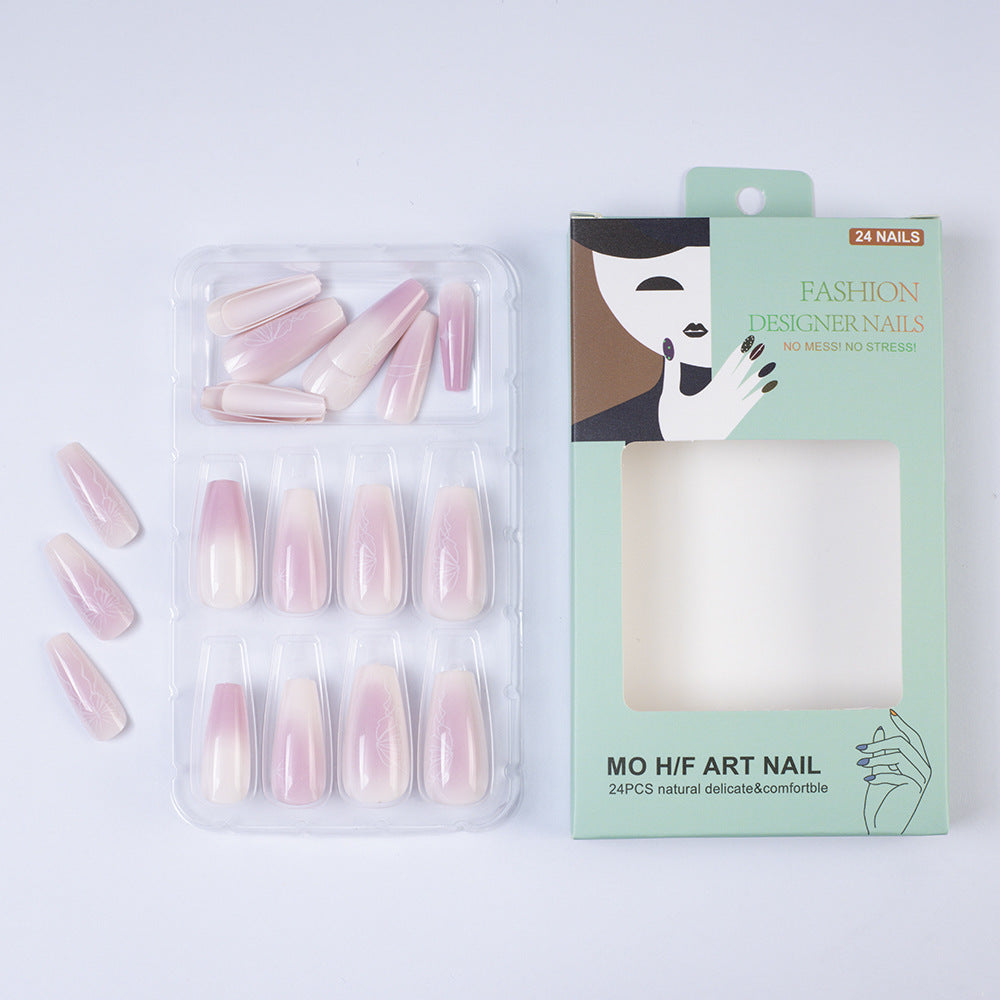 Artificial nails with delicate ombre effect and floral accents Kalsten
