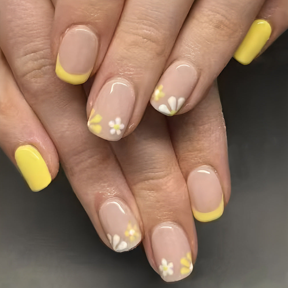 Floral French Tip Press-On Nail Art Kalsten