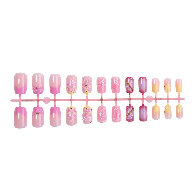 Premium Artistic Press-On Nail Set with Decorative Floral Elements Kalsten