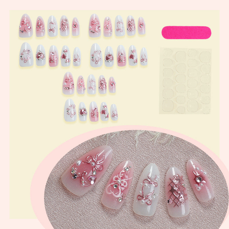 Decorative Press-On Nail Art Set with Elegant Floral and Gem Accents kalsten