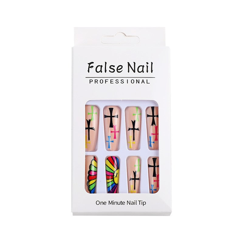 Artificial Nails Set with Creative Cross Pattern Kalsten