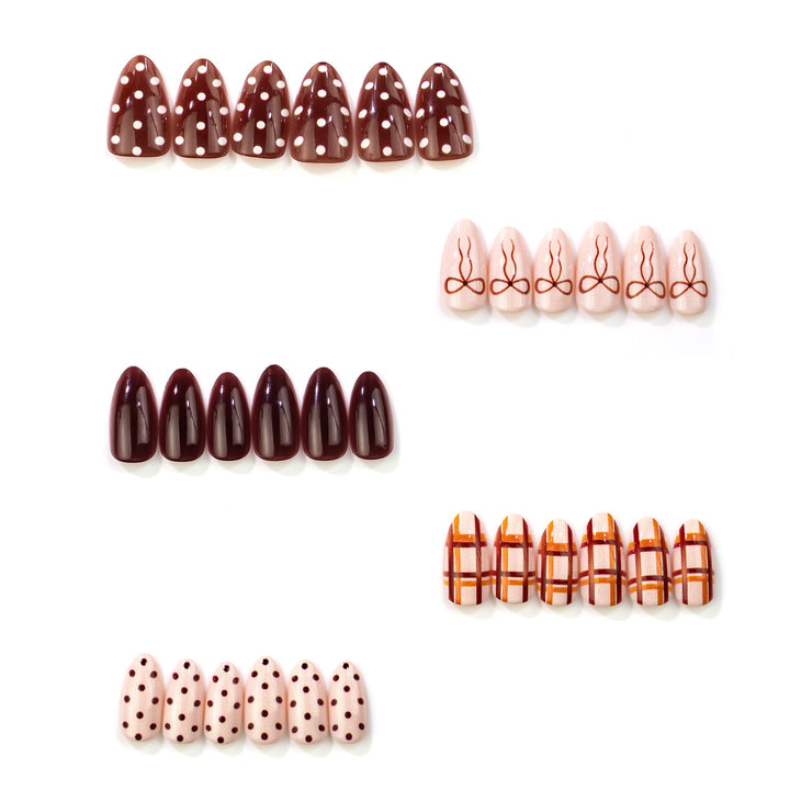Decorative Press-On Nail Art Set with Bow and Polka Dot Designs Kalsten