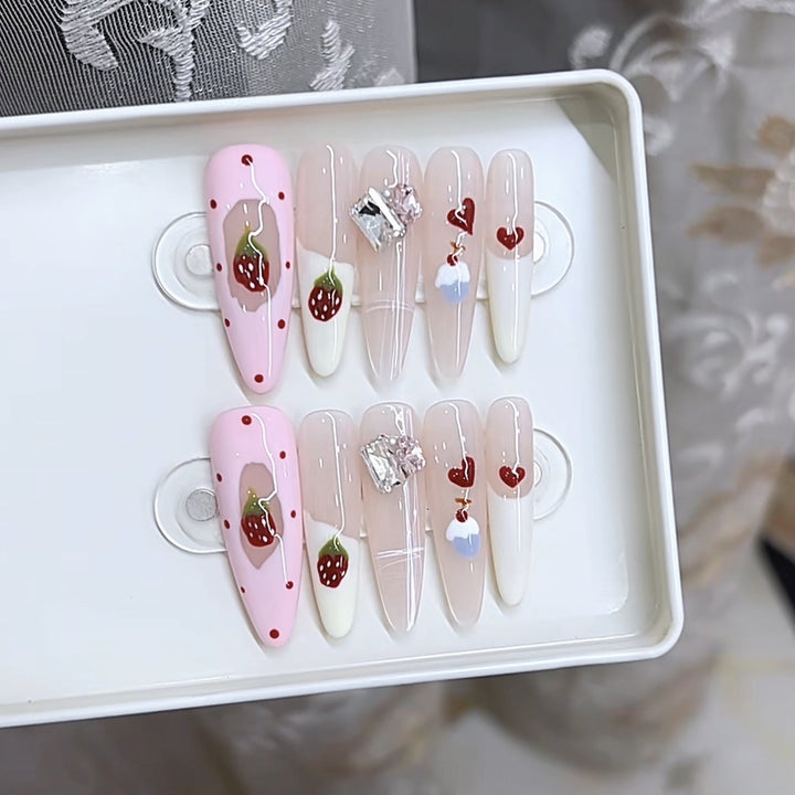 Decorative Press-On Nail Art Set with Fruit and Gem Accents Kalsten