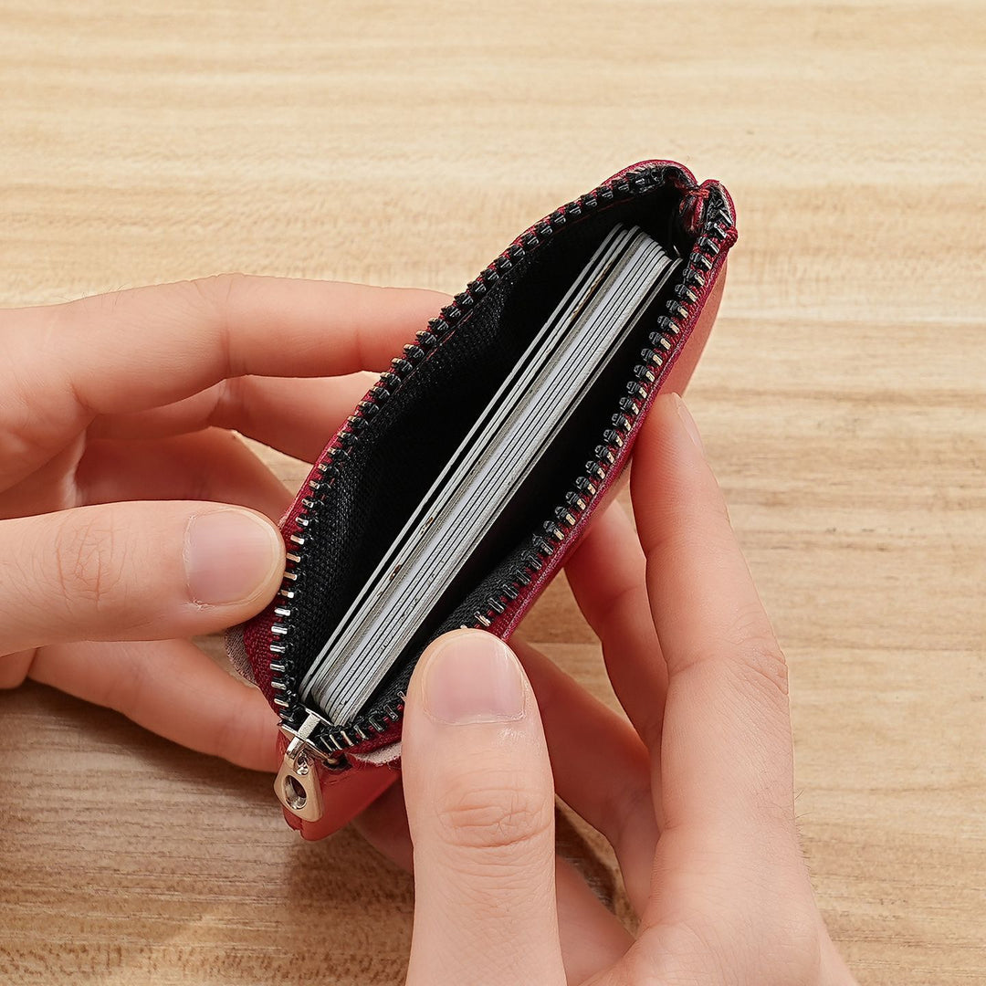 Compact Zippered Leather Card Pouch
