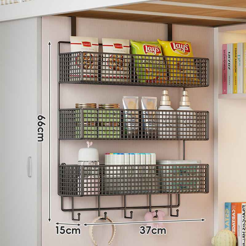Wall-Mounted Grid Mesh Stacked Tiered Pantry and Bathroom Storage Baskets