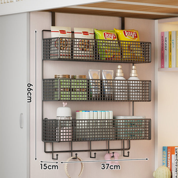 Wall-Mounted Grid Mesh Stacked Tiered Pantry and Bathroom Storage Baskets