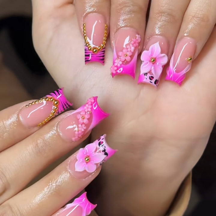 Floral Embellished Gel Nail Art Extensions Kalsten