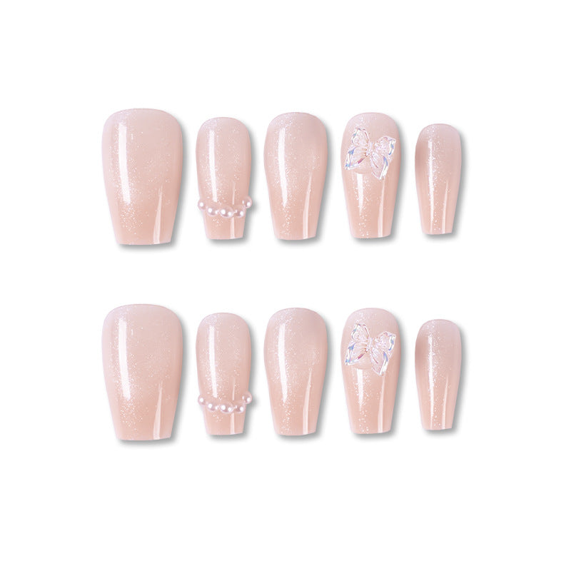 Artificial nails with elegant butterfly accents and glittering coating Kalsten