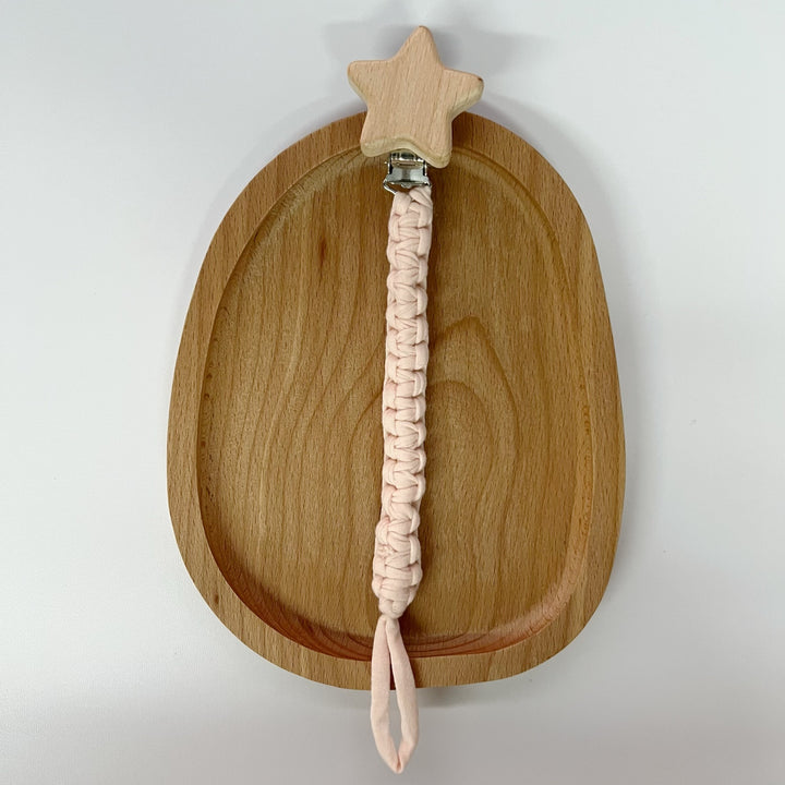 Braided Cotton Pacifier Clip with Wooden Star Safety Clamp
