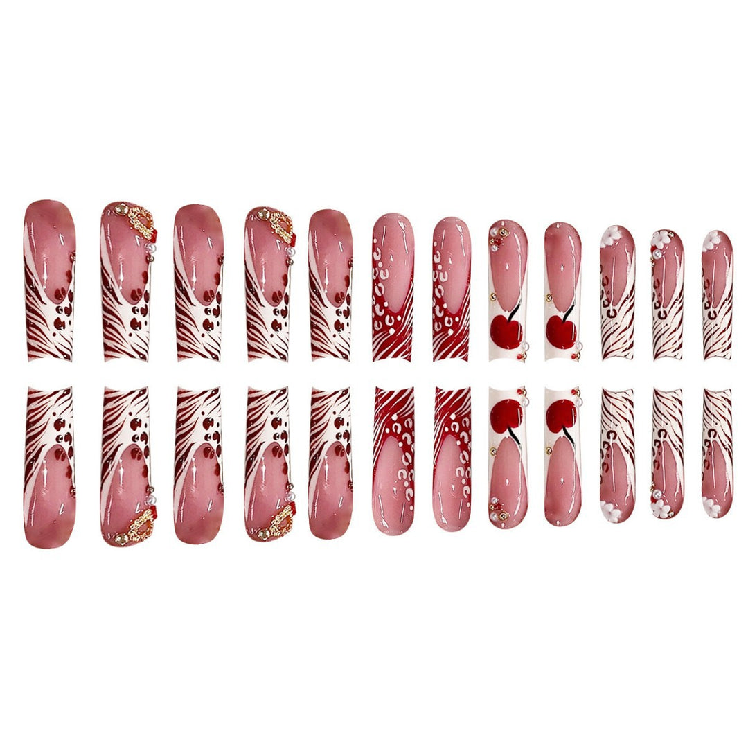 Decorative Long Press-On Nail Art with Gem Accents Kalsten