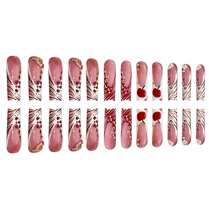 Decorative Long Press-On Nail Art with Gem Accents Kalsten