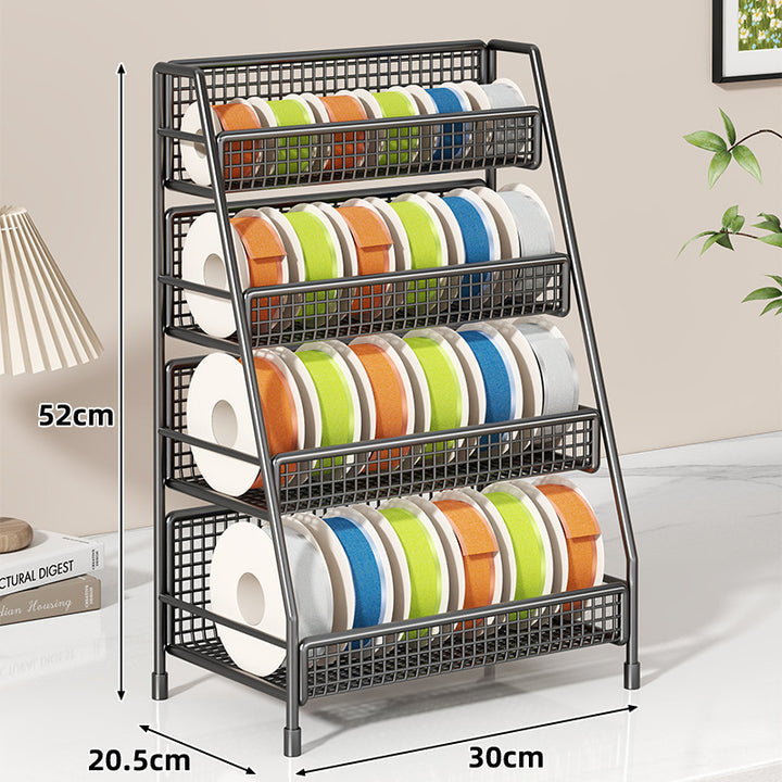 Four-Tier Angled Wire Mesh Roll Organizer Stand for Tape Ribbon and Craft Spools