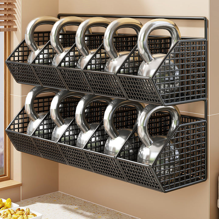 Wall-Mounted Dual-Tier Ventilated Kitchen Produce Storage Basket