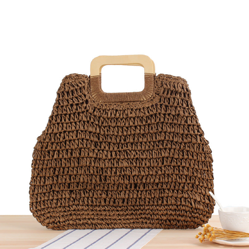 Macrame Tote Bag with Elegant Wooden Handle Kalsten