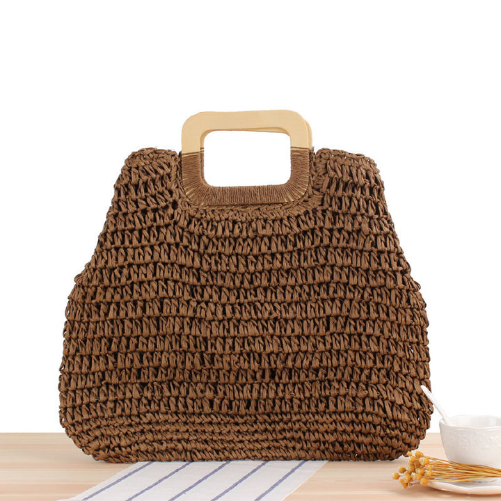 Handcrafted basket bag with modern wooden handle Kalsten