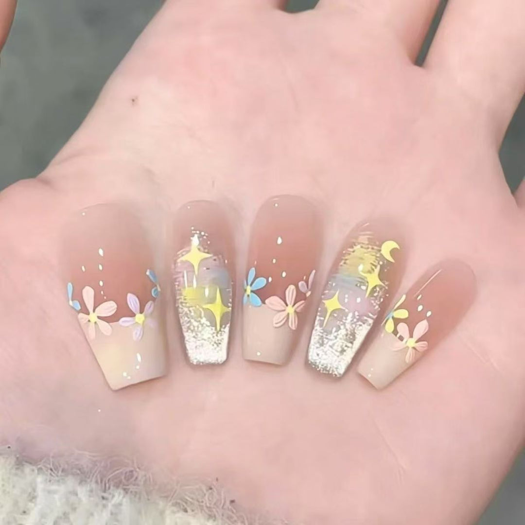 Artistic Floral Stiletto Press-On Nails Kalsten