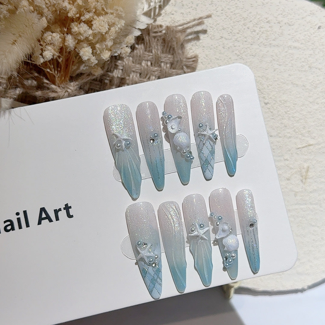 Coastal Themed Decorative Press-On Nail Art