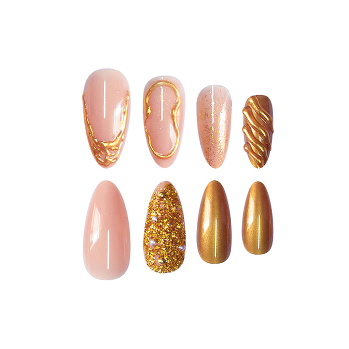 Elegant Gold-Decorated Press-On Nail Set Kalsten