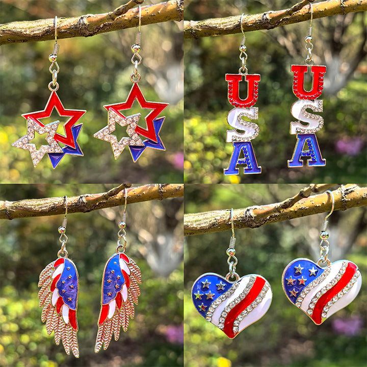 Ladies star-shaped enamel earrings with rhinestone rows and fishhook clasp Kalsten