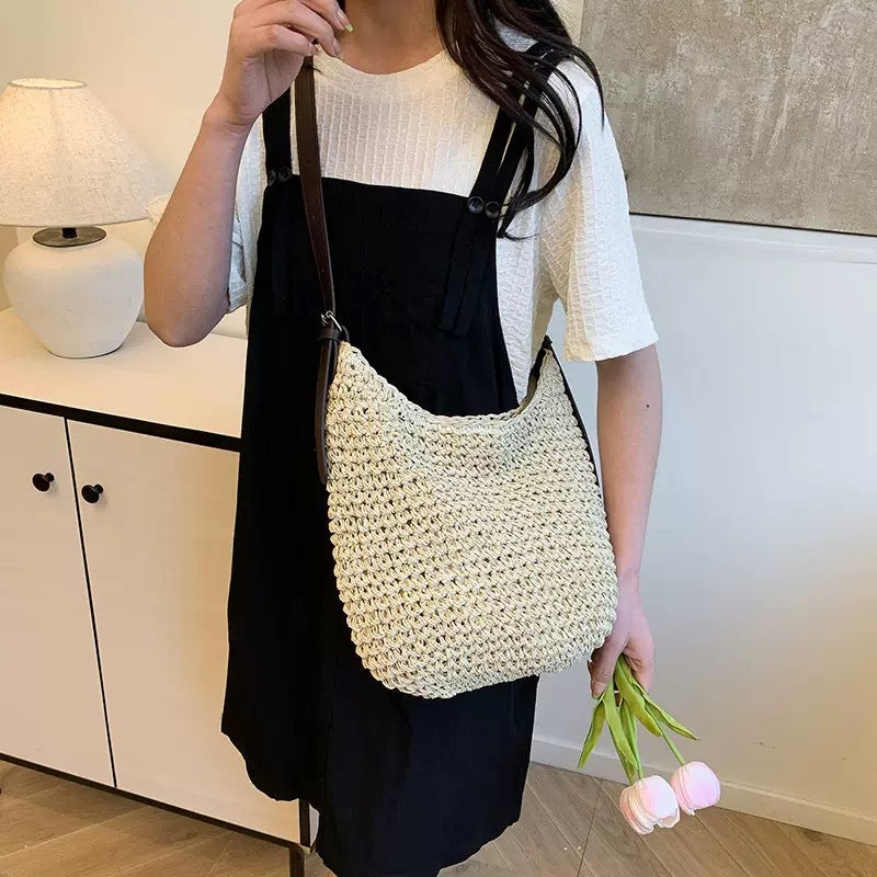 Handcrafted macrame shoulder bag with leather straps Kalsten