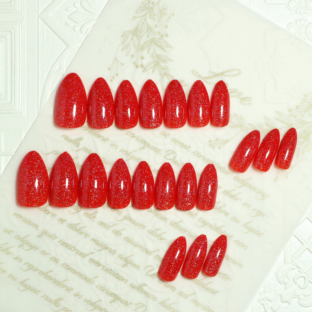 Glossy Glitter Almond-Shaped Press-On Nails Kalsten