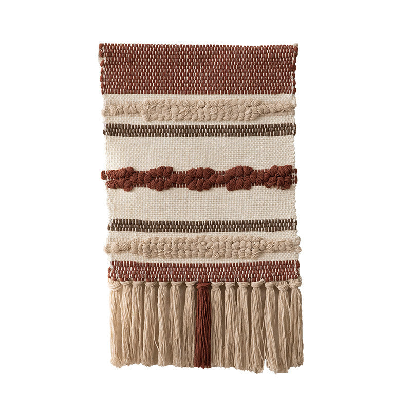 Boho Wall Hanging Macrame with Hand-Knotted Fringes and Woven Cable Patterns Kalsten