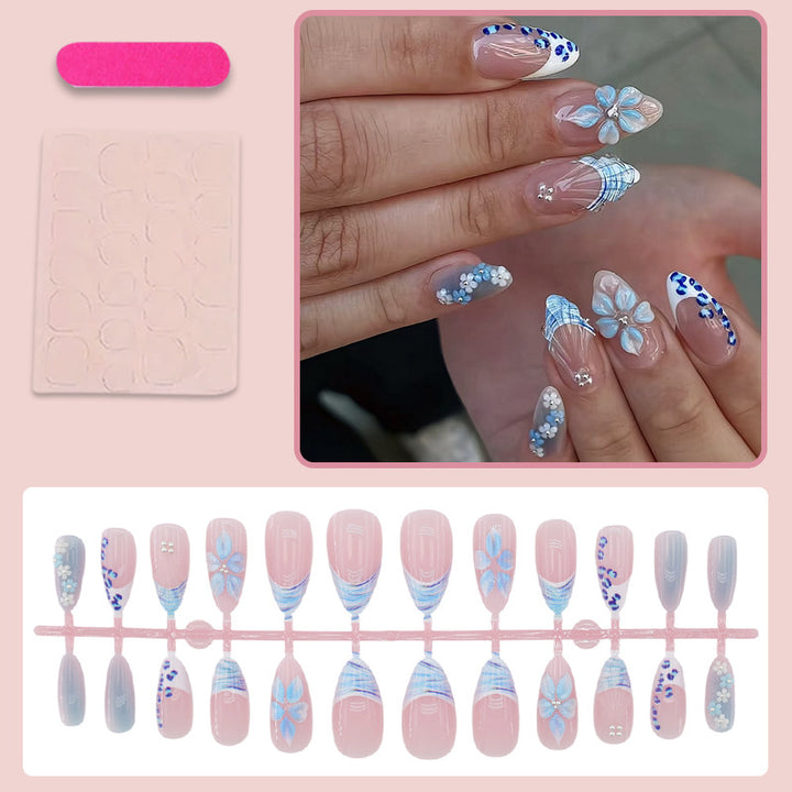Artificial nail set with exquisite blue flower and glitter embellishments Kalsten