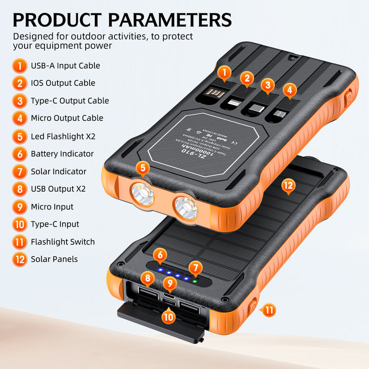 Solar Powerbank with Integrated LED Light Kalsten