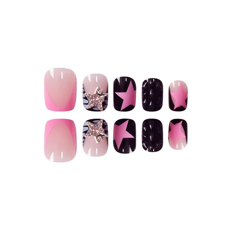Artistic Press-On Nail Set with Star and Gem Accents Kalsten