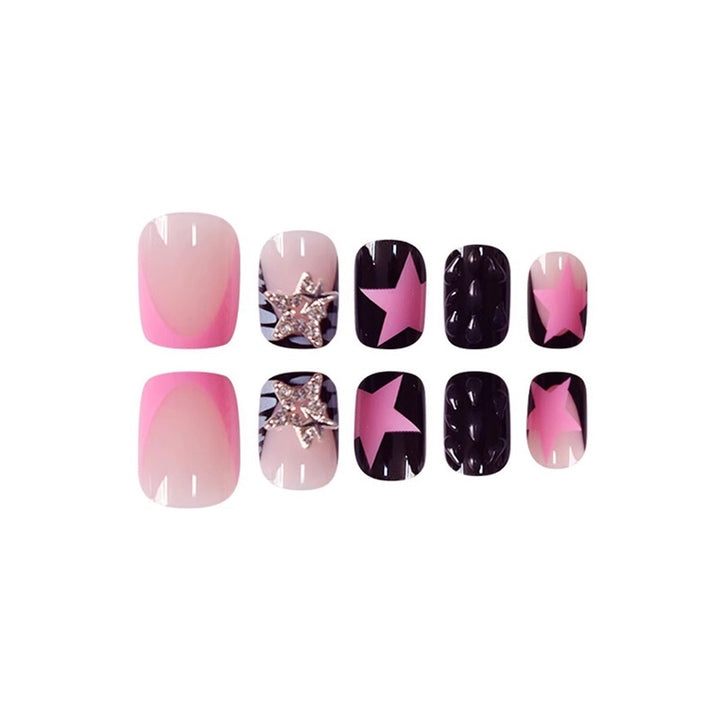 Artistic Press-On Nail Set with Star and Gem Accents Kalsten
