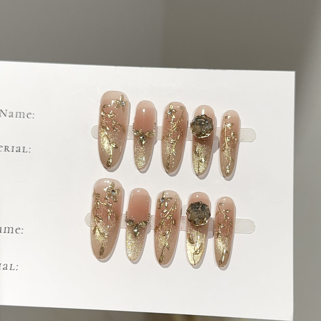 Elegant Press-On Nail Art Set with Floral Accents