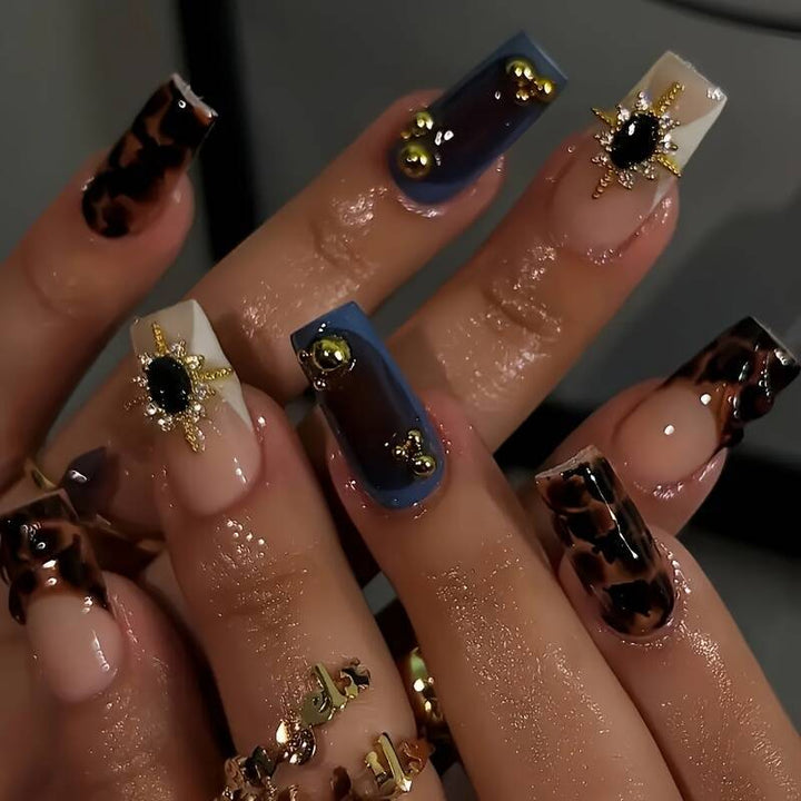 Artistic Patterned Press-On Nail Set with Decorative Elements Kalsten