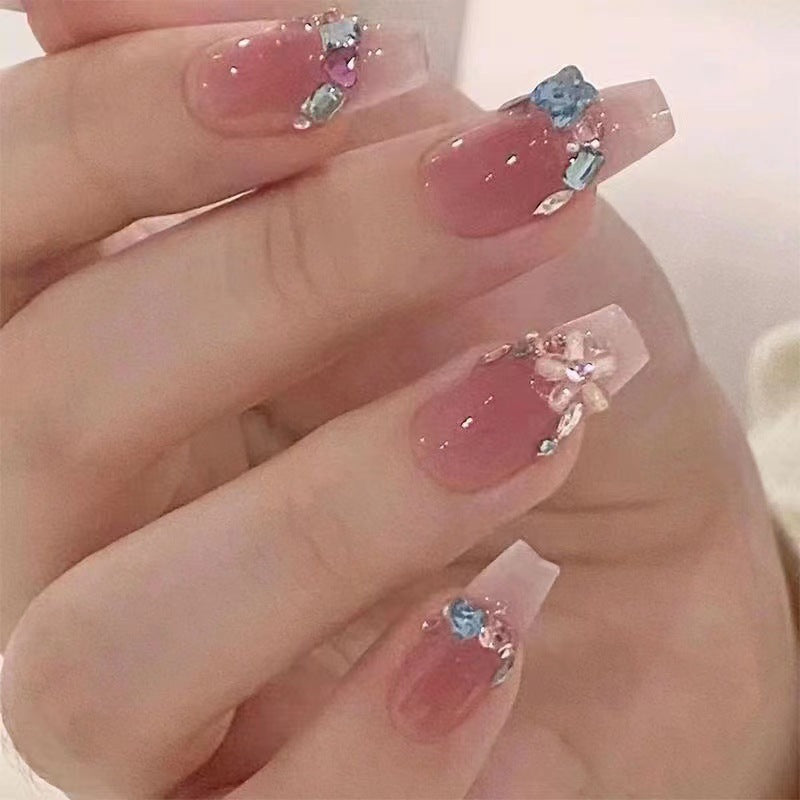 Glitzy Press-On Floral Nail Set