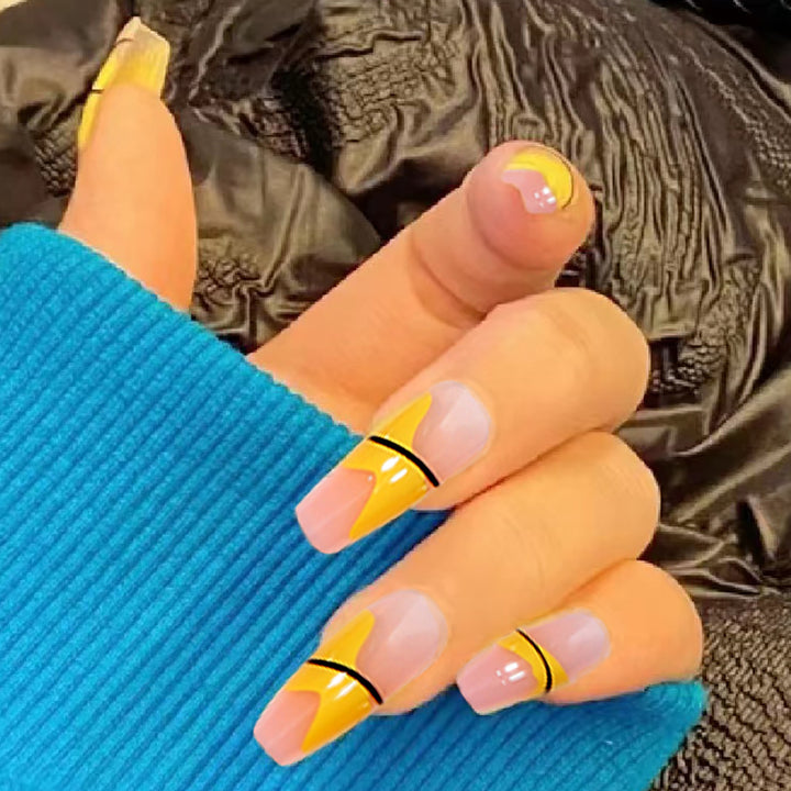 Artistic Long Press-On Nails with Trendy Geometric Design Kalsten