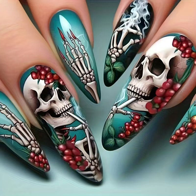 Artistic Skeleton-Themed Press-On Nails