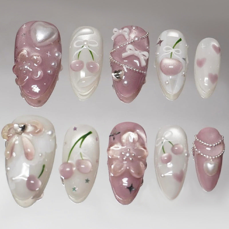 Premium Decorative Press-On Nail Art Set with Floral and Gem Accents Kalsten