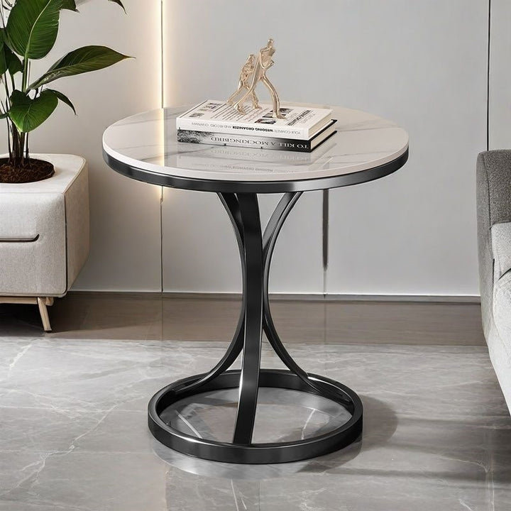 Modern Round Accent Table with Sleek Metal Base Kalsten