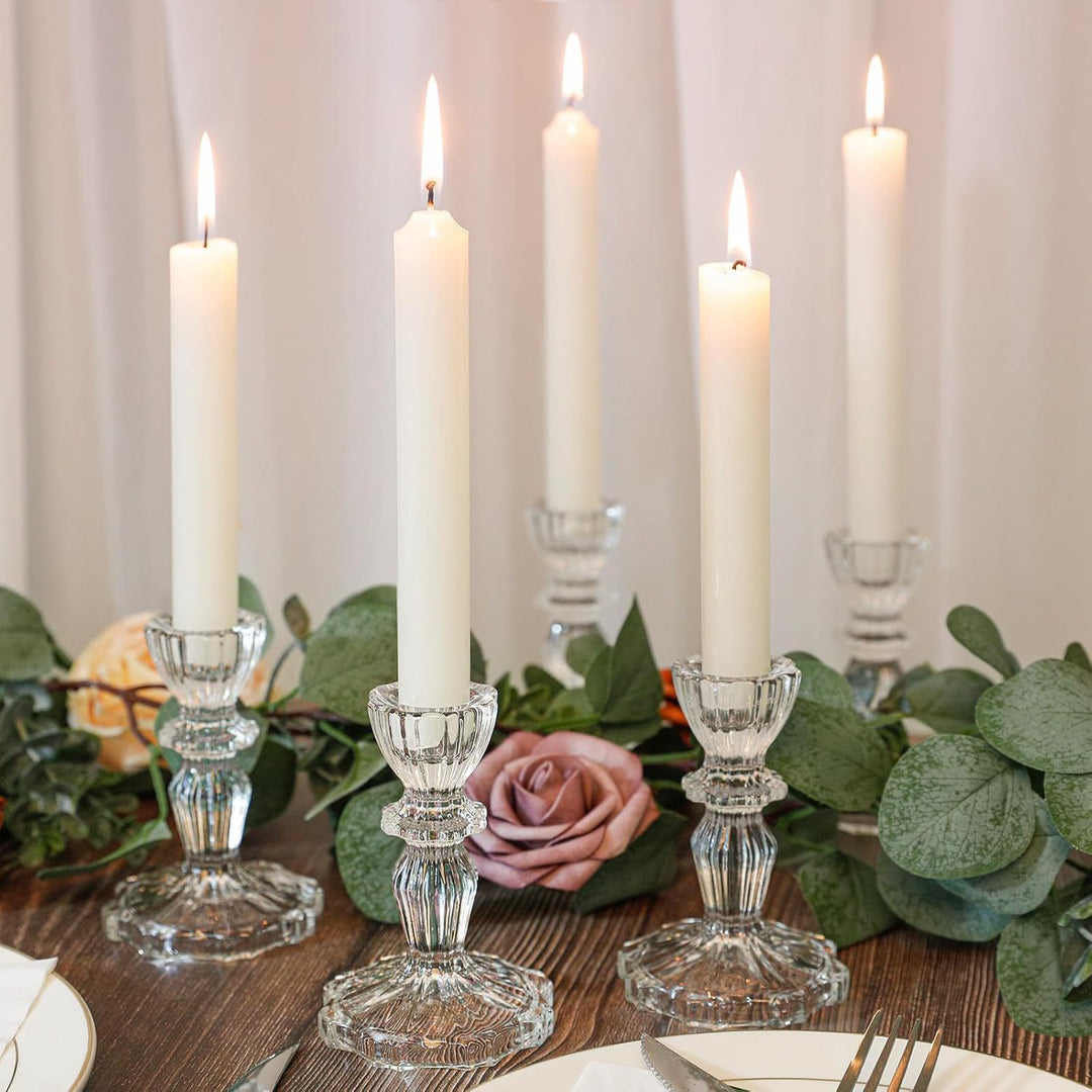 Crystal-cut Glass Candlestick Holder with Ribbed Stem Kalsten