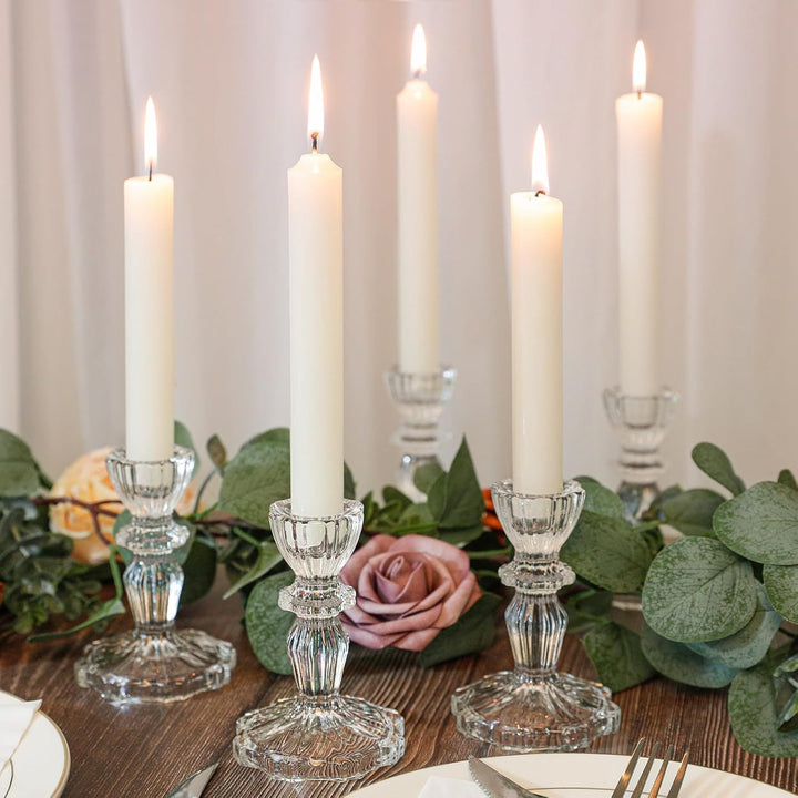 Crystal-cut Glass Candlestick Holder with Ribbed Stem Kalsten
