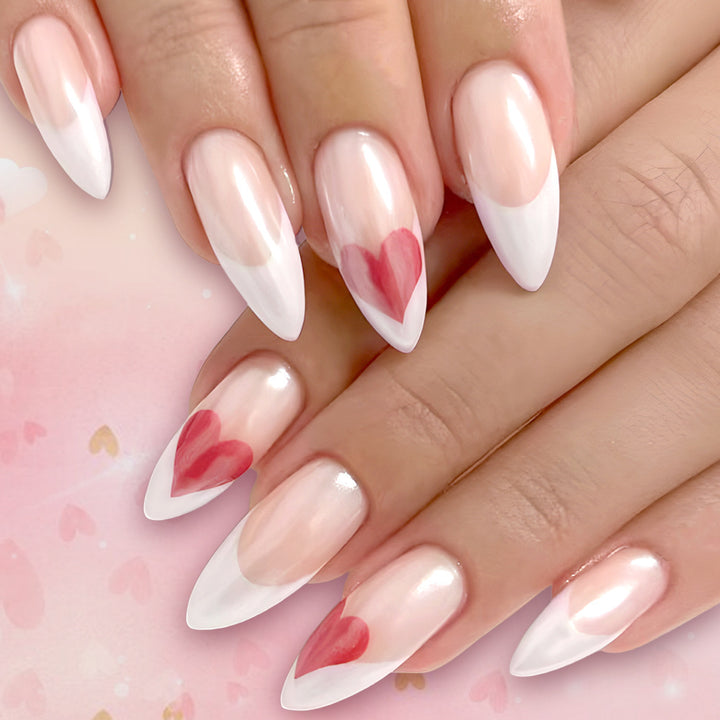 Heart-Embellished Stiletto Press-On Nails Kalsten