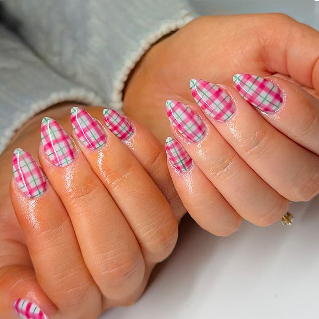 Trendy Checkered Pattern Artificial Nails Kalsten